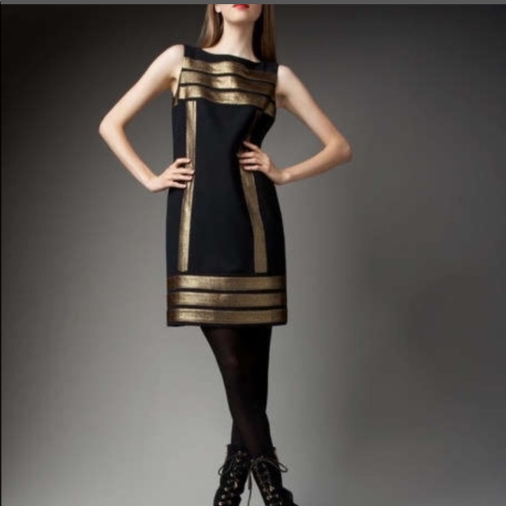 Tory Burch Black Gold Cocktail Dress Size 2 NWT